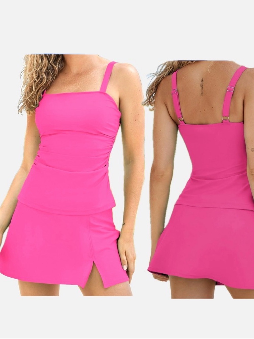 Hot Pink Women’s Two-Piece Tankini Swim Set, size M. NWOT Square Neck, Stretchy